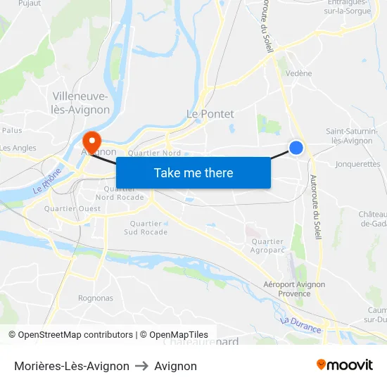 Morières-Lès-Avignon to Avignon map