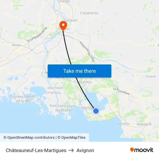 Châteauneuf-Les-Martigues to Avignon map