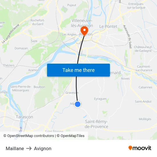 Maillane to Avignon map