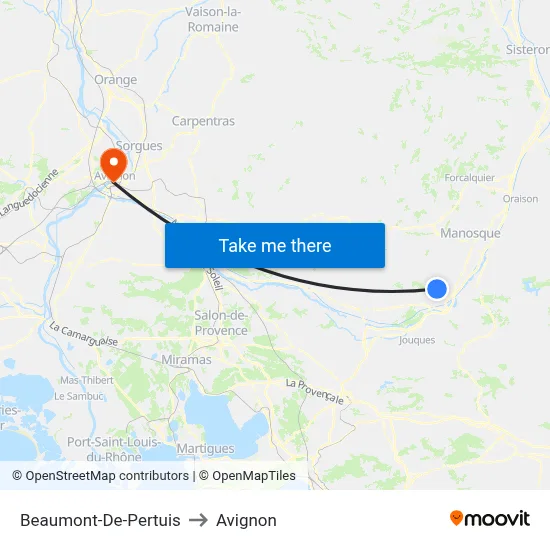 Beaumont-De-Pertuis to Avignon map