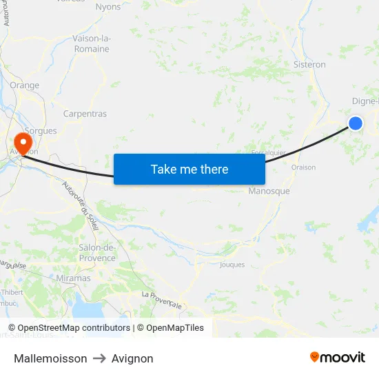 Mallemoisson to Avignon map