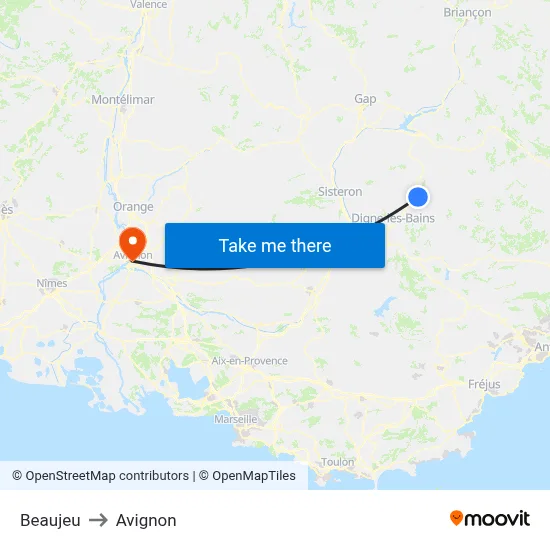 Beaujeu to Avignon map
