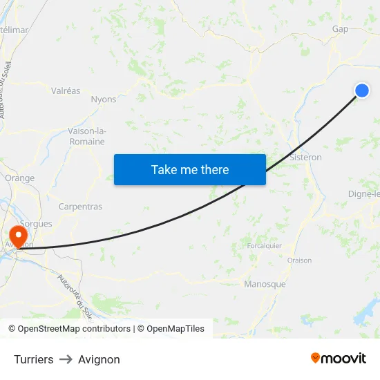 Turriers to Avignon map