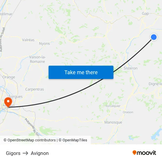 Gigors to Avignon map