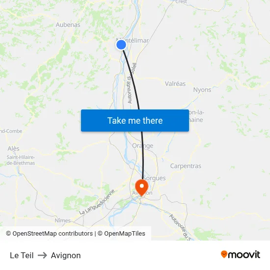 Le Teil to Avignon map