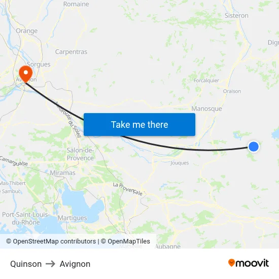 Quinson to Avignon map