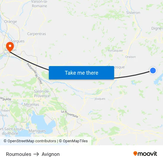 Roumoules to Avignon map