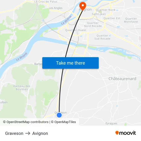 Graveson to Avignon map