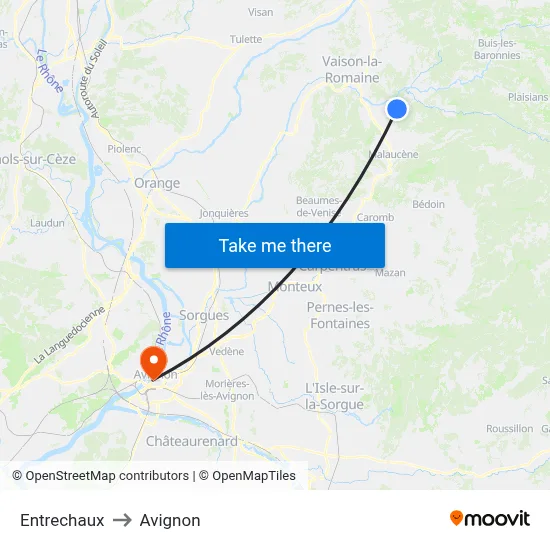 Entrechaux to Avignon map