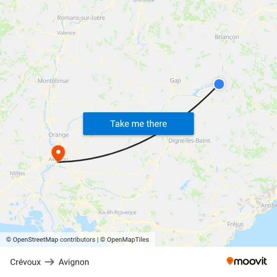 Crévoux to Avignon map