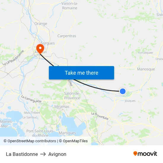 La Bastidonne to Avignon map