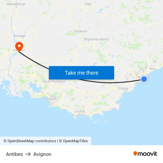 Antibes to Avignon map
