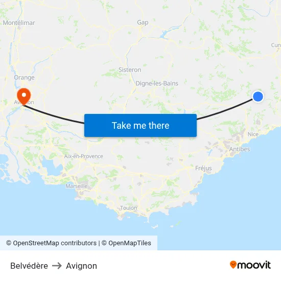 Belvédère to Avignon map