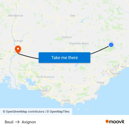 Beuil to Avignon map