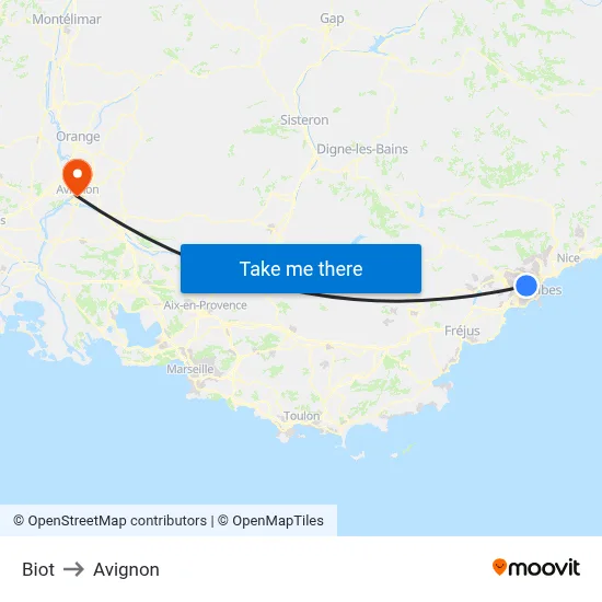 Biot to Avignon map