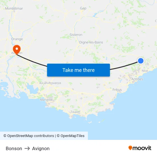 Bonson to Avignon map