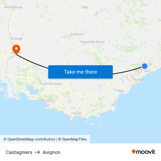 Castagniers to Avignon map