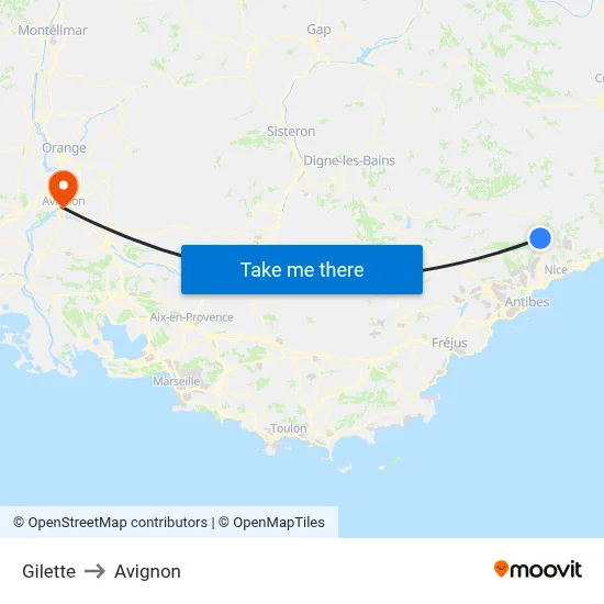 Gilette to Avignon map