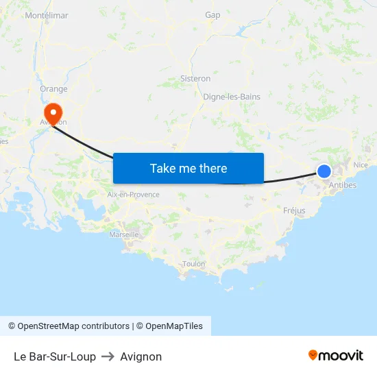 Le Bar-Sur-Loup to Avignon map