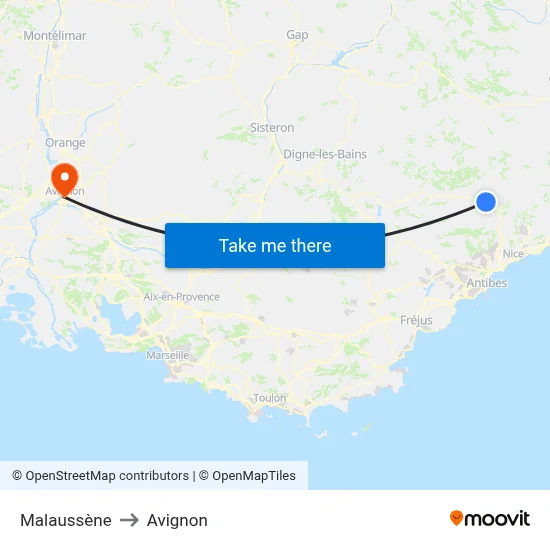 Malaussène to Avignon map