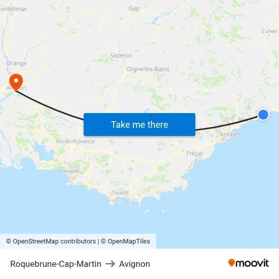 Roquebrune-Cap-Martin to Avignon map