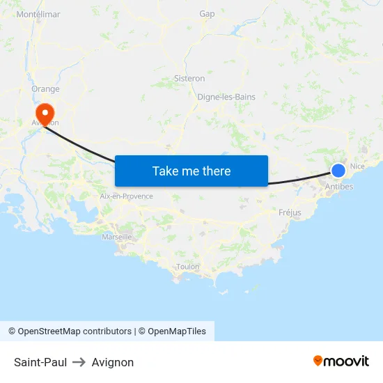Saint-Paul to Avignon map