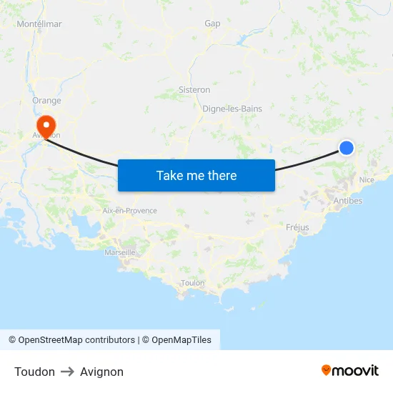 Toudon to Avignon map