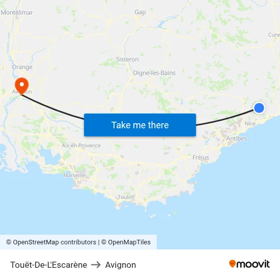 Touët-De-L'Escarène to Avignon map