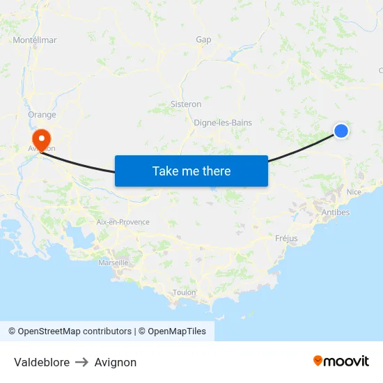 Valdeblore to Avignon map