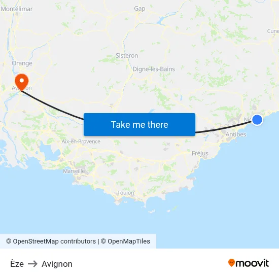 Èze to Avignon map