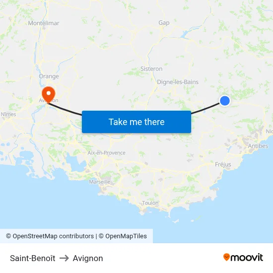 Saint-Benoît to Avignon map