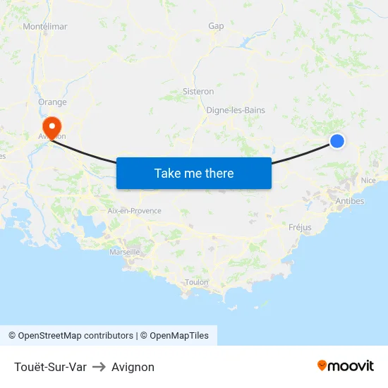 Touët-Sur-Var to Avignon map