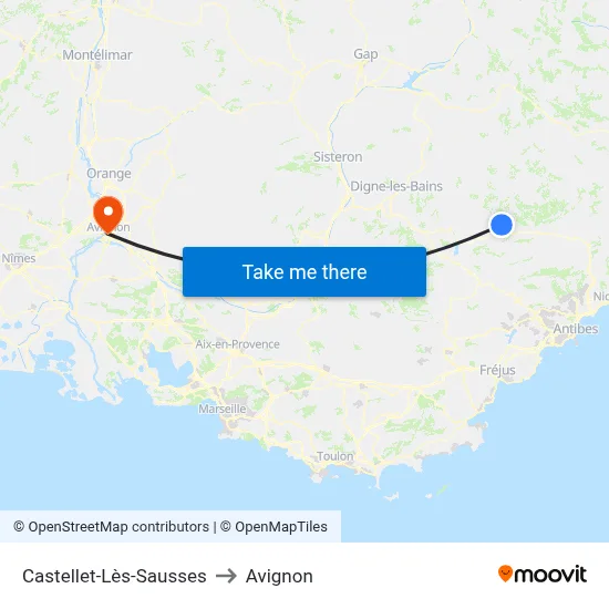 Castellet-Lès-Sausses to Avignon map