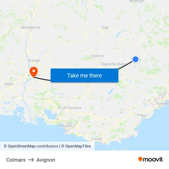Colmars to Avignon map