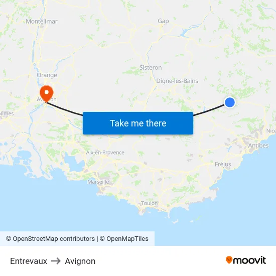 Entrevaux to Avignon map