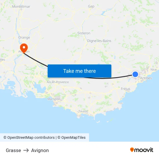 Grasse to Avignon map