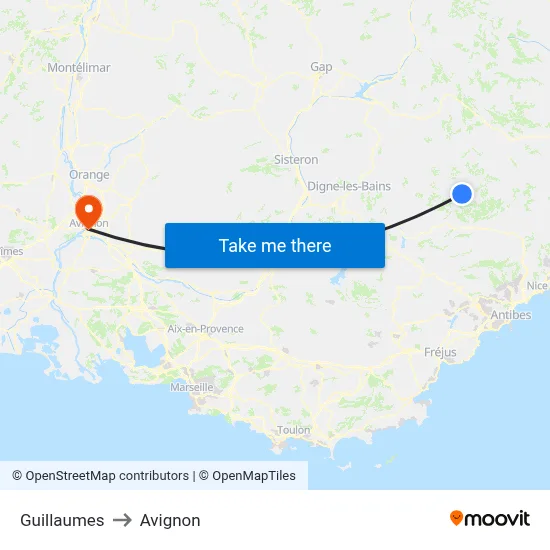 Guillaumes to Avignon map