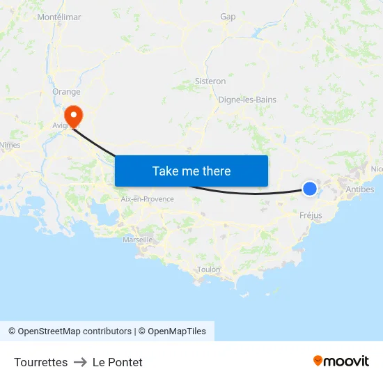 Tourrettes to Le Pontet map