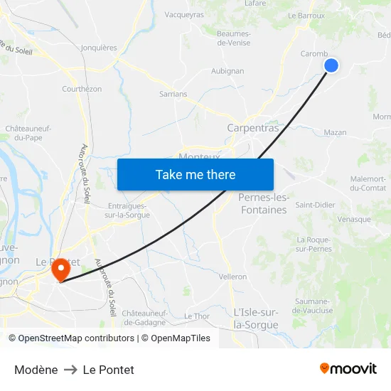 Modène to Le Pontet map