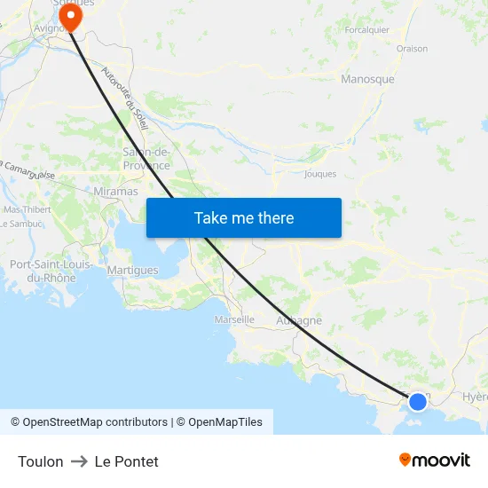 Toulon to Le Pontet map