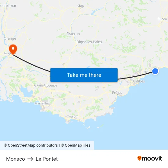 Monaco to Le Pontet map