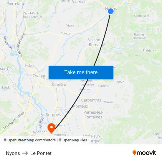 Nyons to Le Pontet map