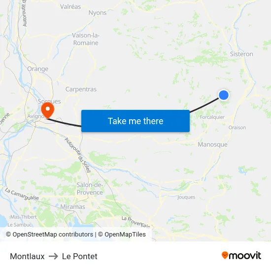 Montlaux to Le Pontet map