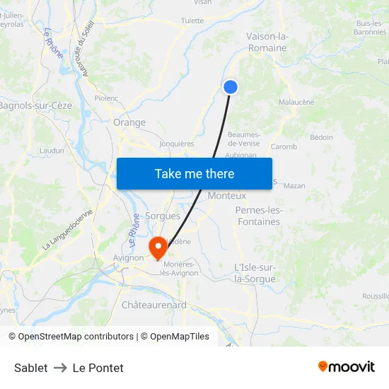 Sablet to Le Pontet map