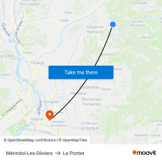 Mérindol-Les-Oliviers to Le Pontet map