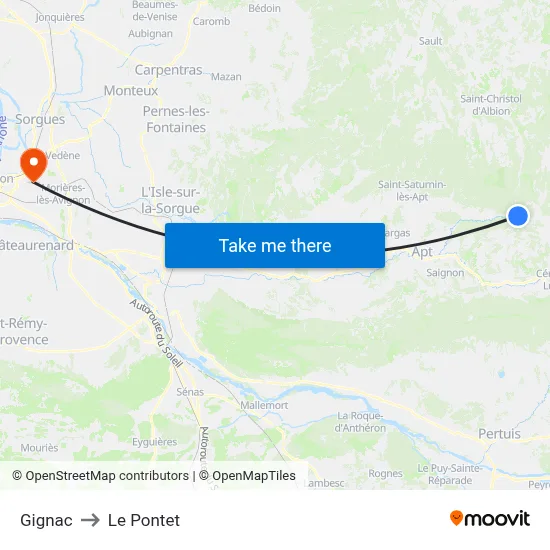 Gignac to Le Pontet map