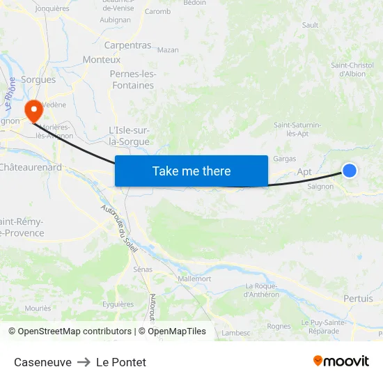 Caseneuve to Le Pontet map