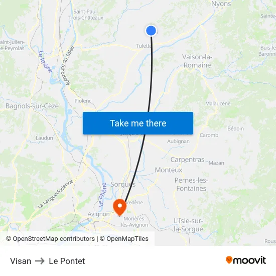 Visan to Le Pontet map