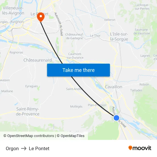 Orgon to Le Pontet map