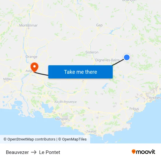 Beauvezer to Le Pontet map
